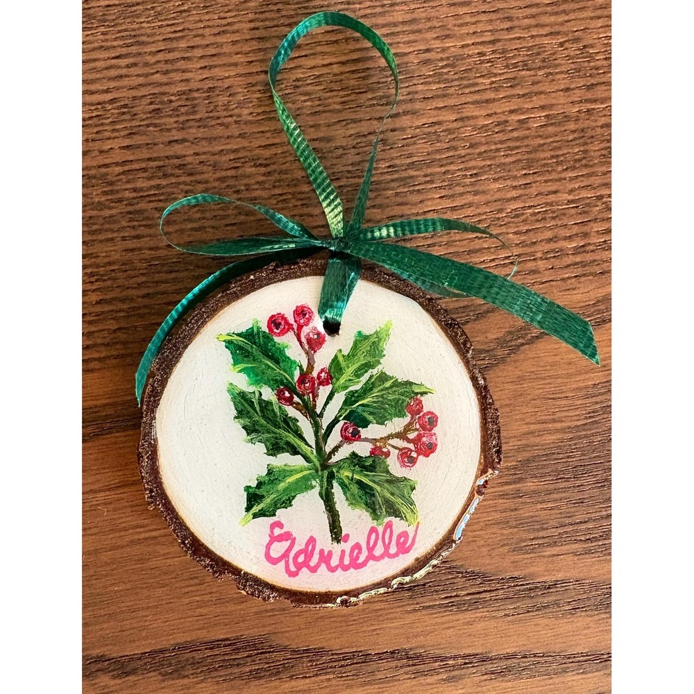 Handpainted Birth Month Flower Wood Slice Ornament Personalized Birthday Gift